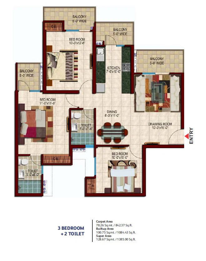 Mastering the 1385 Sq. Ft. 3BHK: Interior Design Guide for Nirala Estate